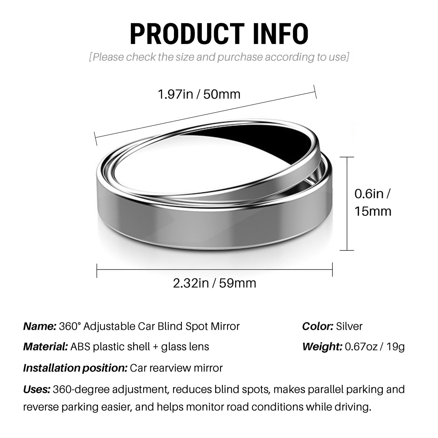 360 degree adjustable blind spot mirror 14