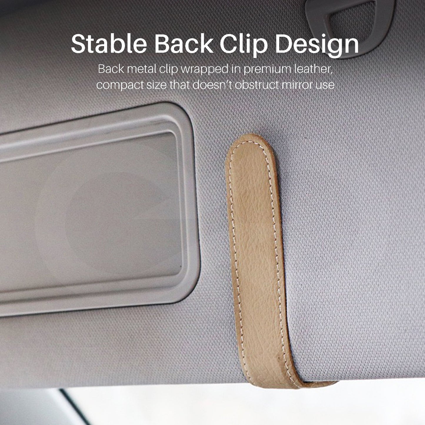Car visor sunglasses holder with a stable back clip design.