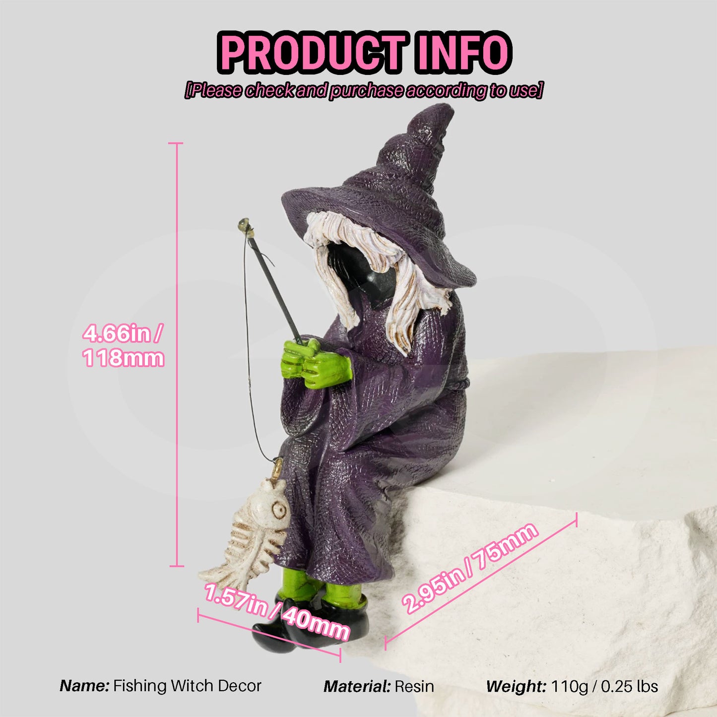 Fishing Witch Decoration 10 Product Information