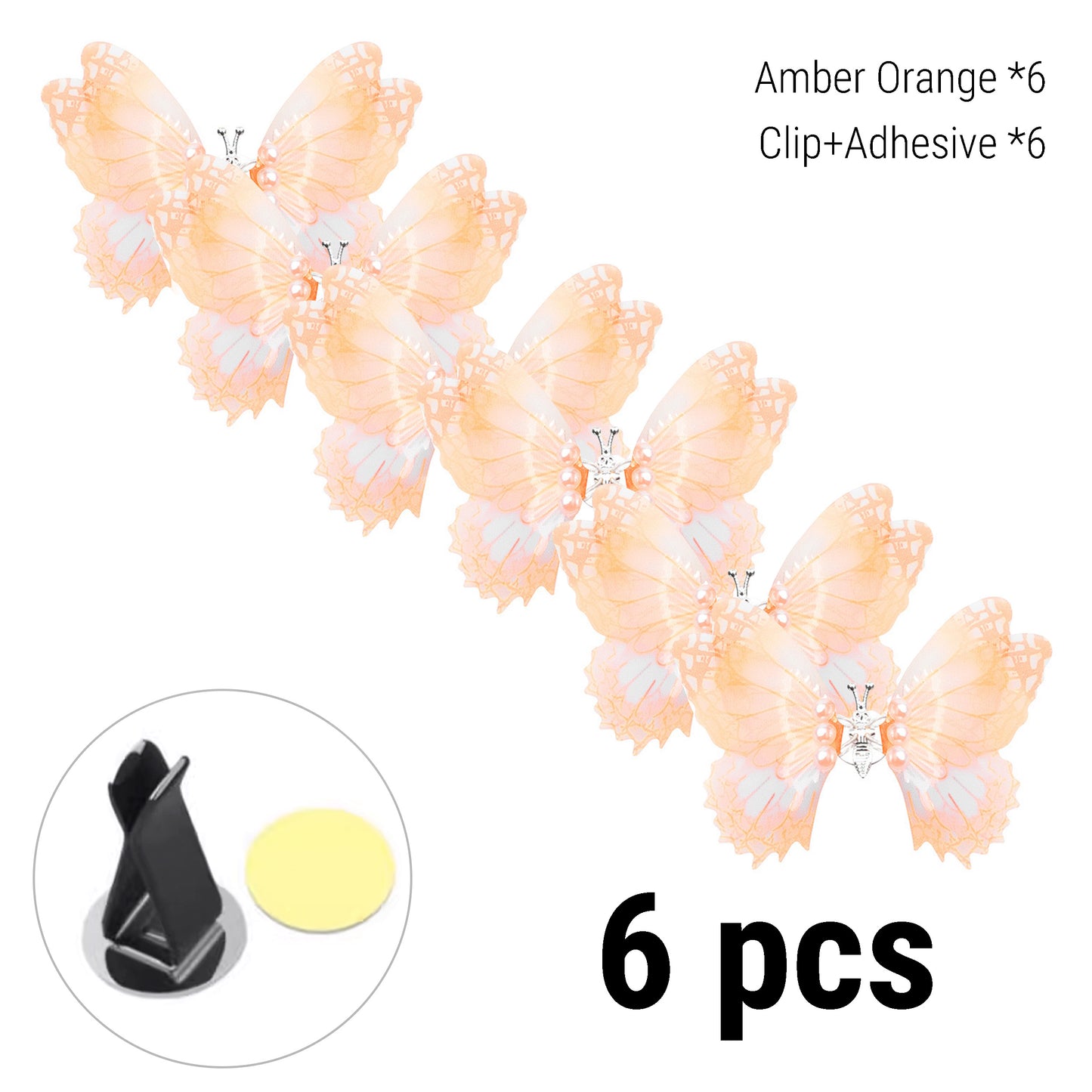 Flying Butterfly Car Air Vent Clip Decoration SKU 6pcs Amber Orange