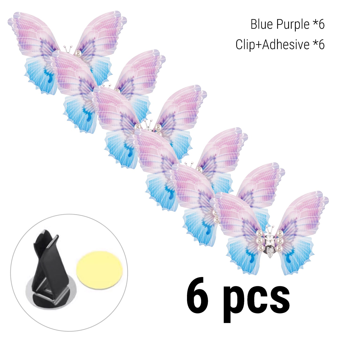 Flying Butterfly Car Air Vent Clip Decoration SKU 6pcs Blue Purple