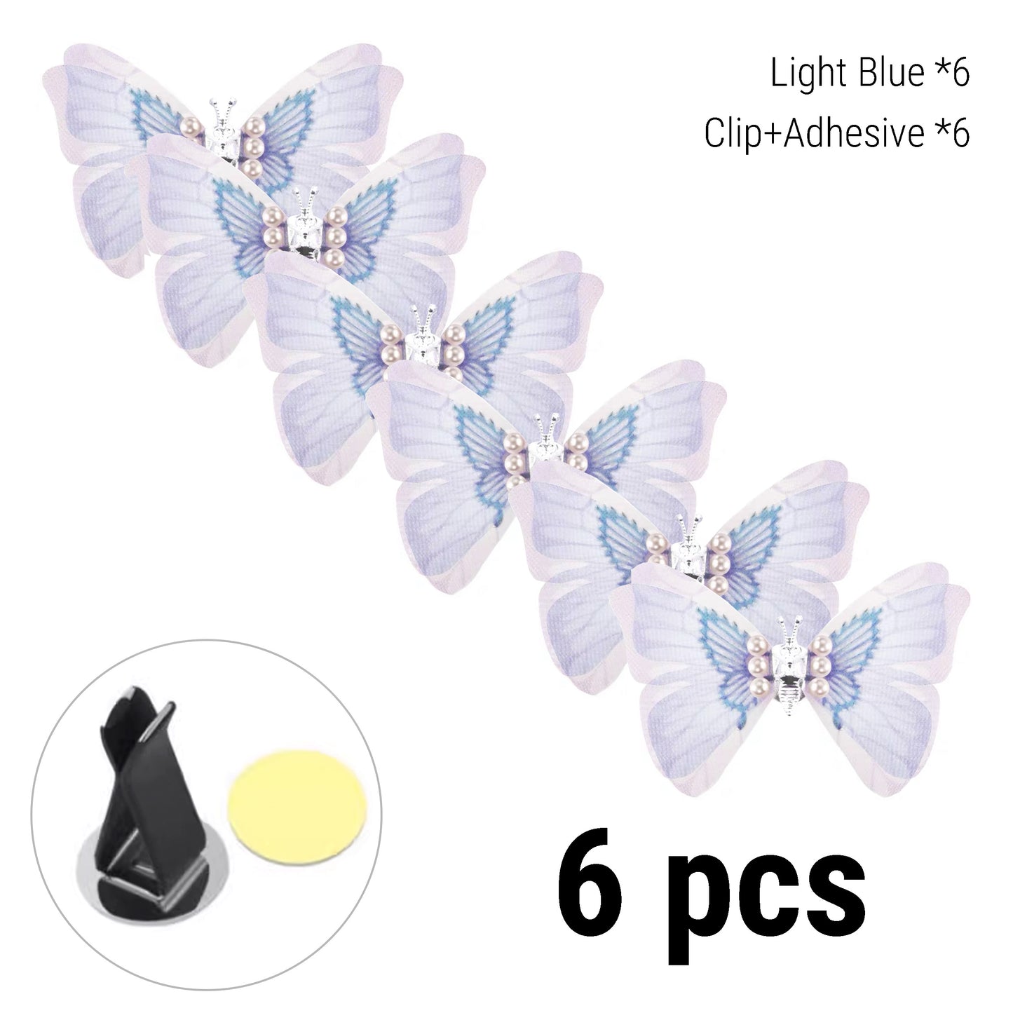 Flying Butterfly Car Air Vent Clip Decoration SKU 6pcs Light Blue