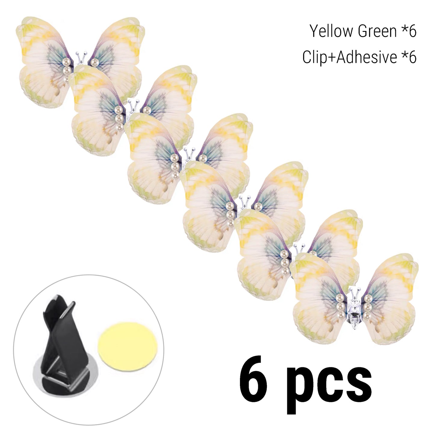 Flying Butterfly Car Air Vent Clip Decoration SKU 6pcs Yellow Green