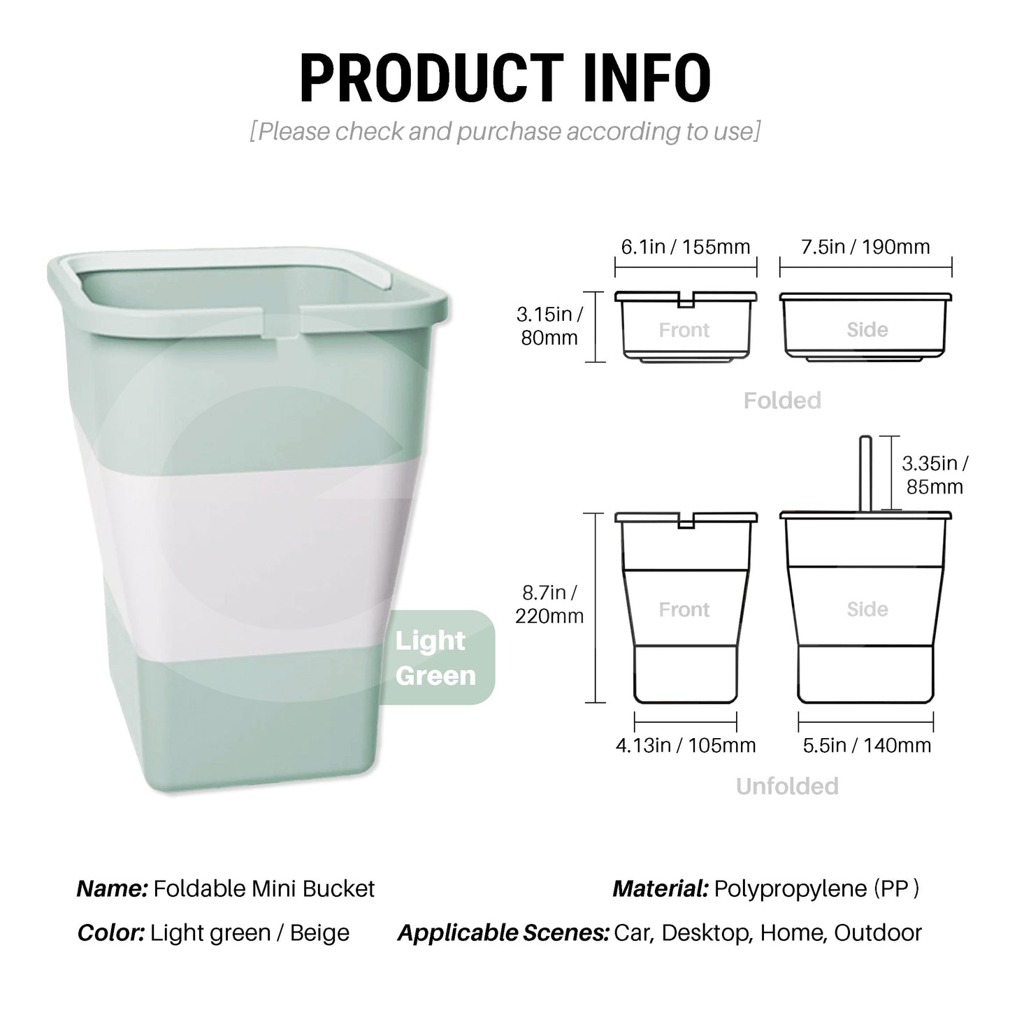Foldable Bucket 5L(1.3 Gallon) with Handle & Trash Bags 08