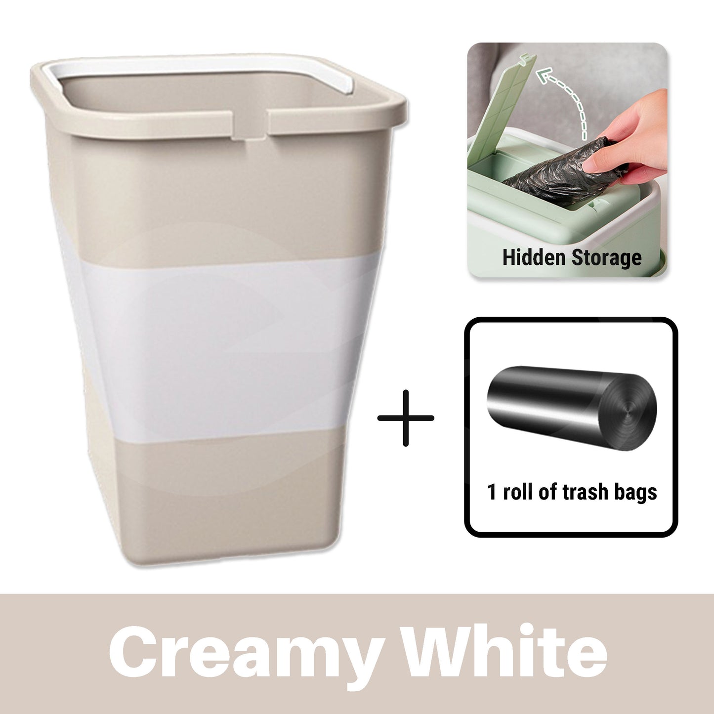 Foldable Bucket 5L(1.3 Gallon) with Handle & Trash Bags SKU Creamy White
