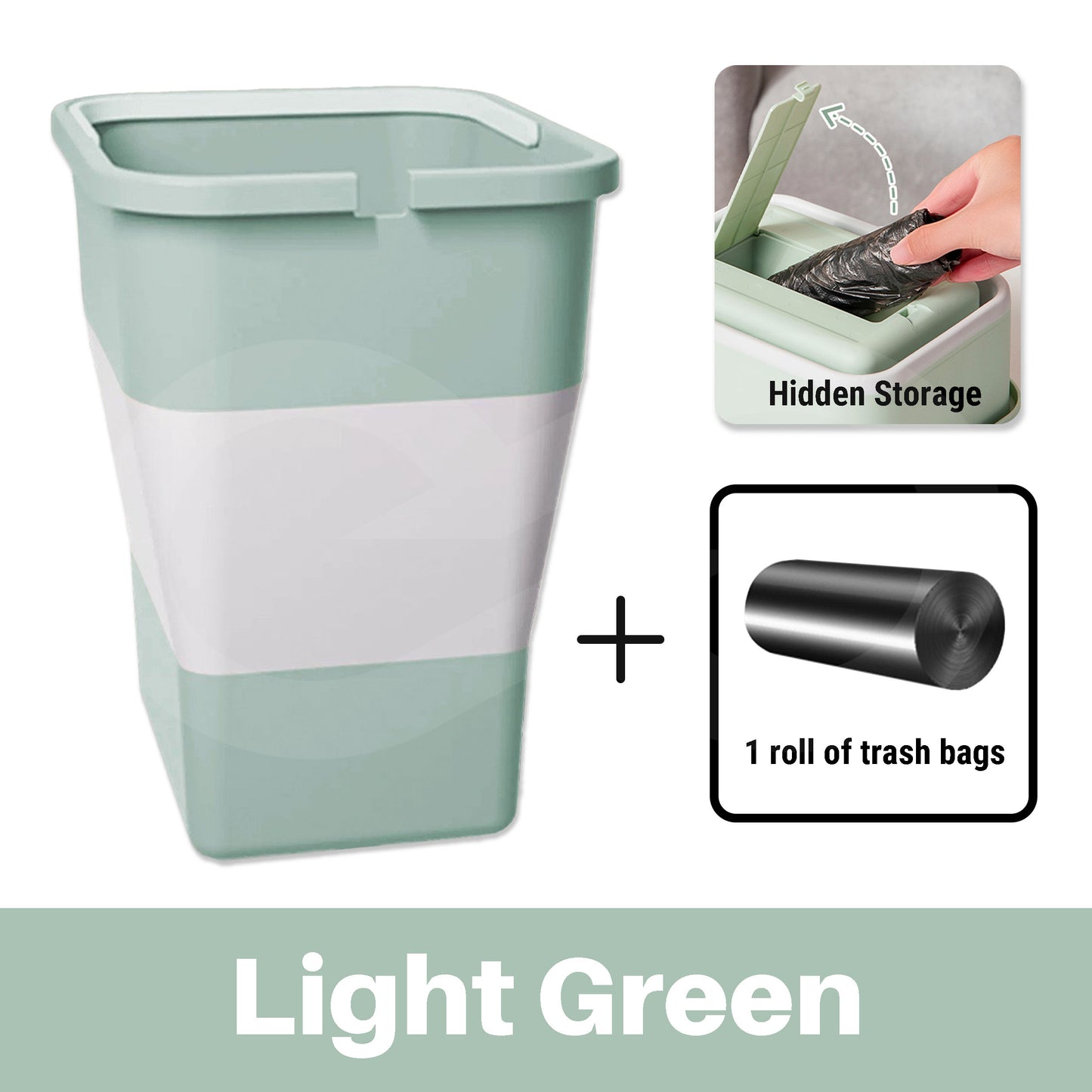 Foldable Bucket 5L(1.3 Gallon) with Handle & Trash Bags SKU Light Green