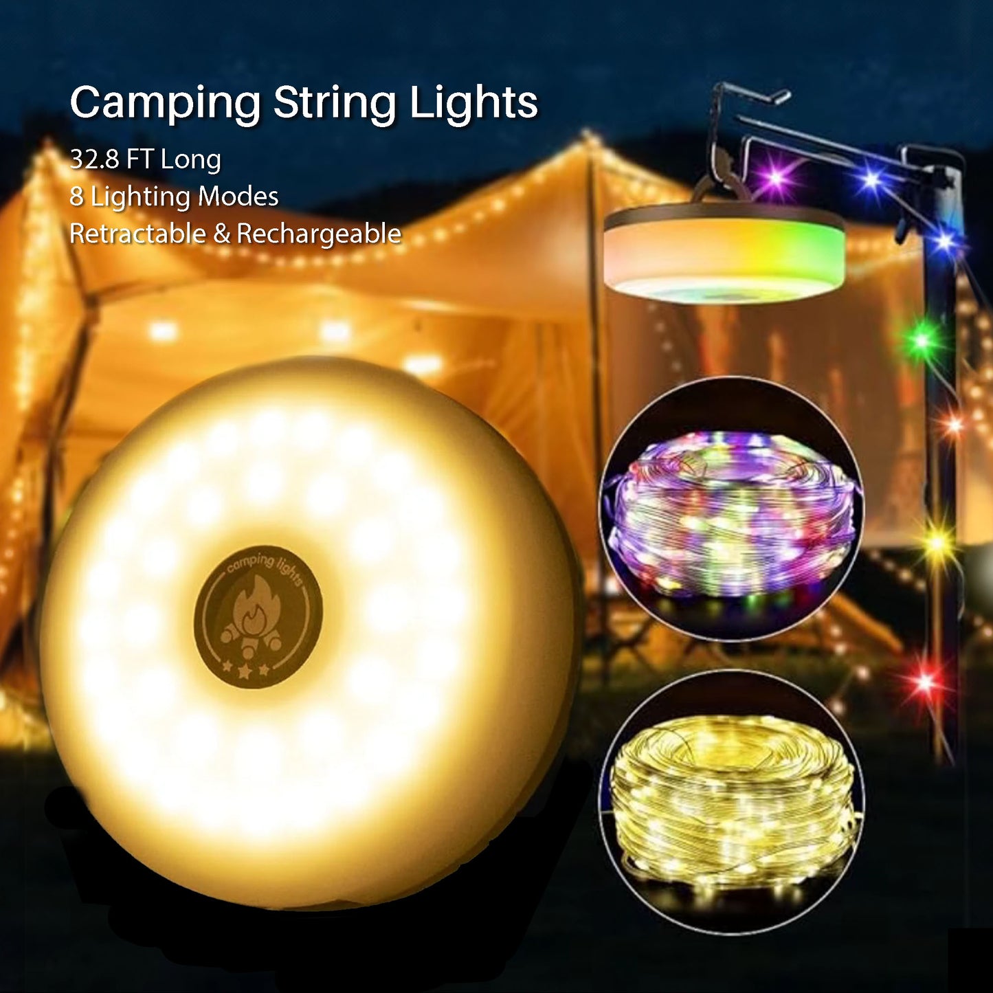 Retractable Rechargeable Camping String Lights 20