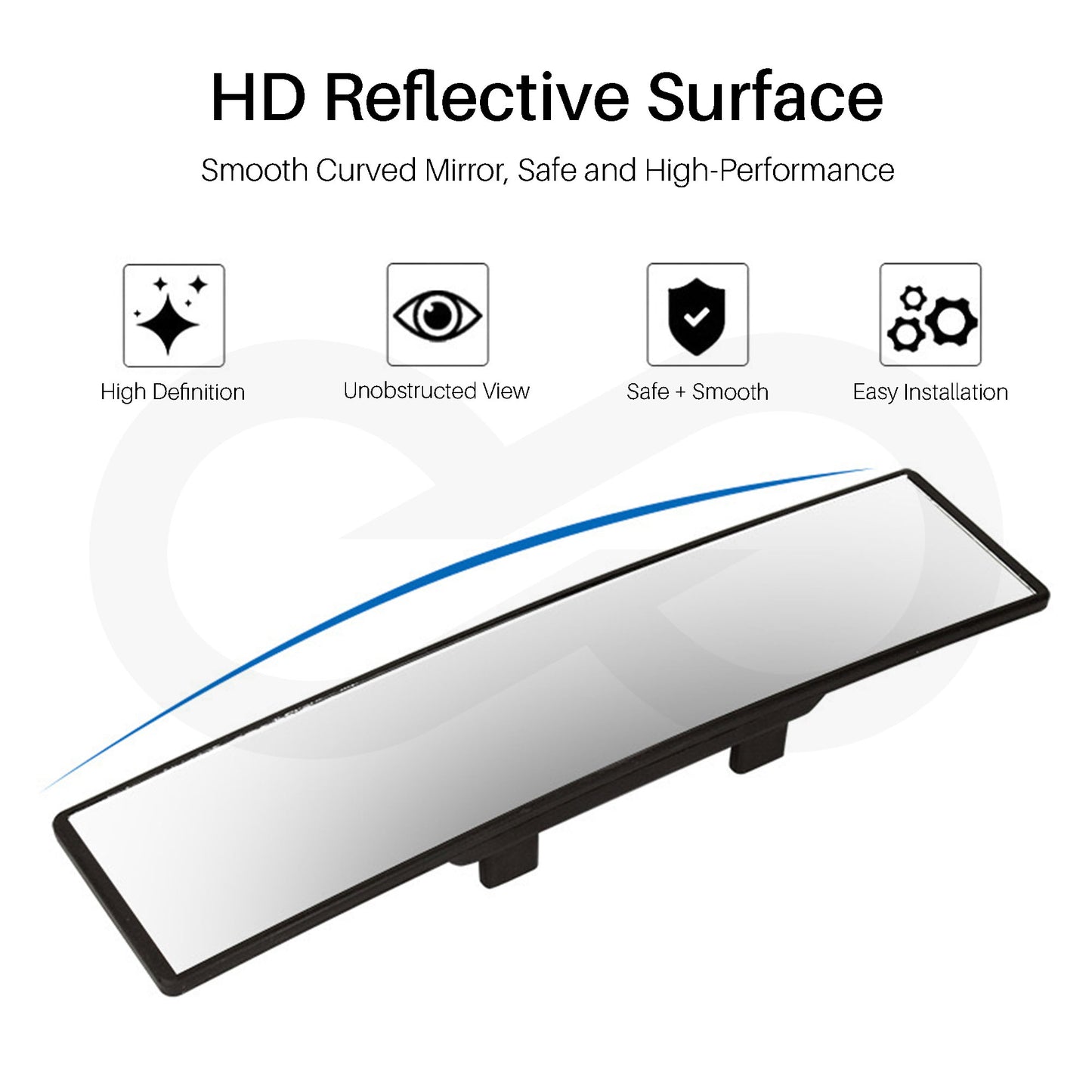 Car rearview mirror with HD reflective surface on a white background