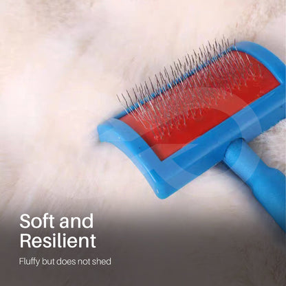 Pet grooming brush on a fluffy white fur of 3-in-1 Ultra-soft Car Seat Cover Set