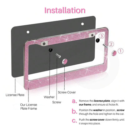 Artificial Rhinestone Car License Plate Frame 03 Installation