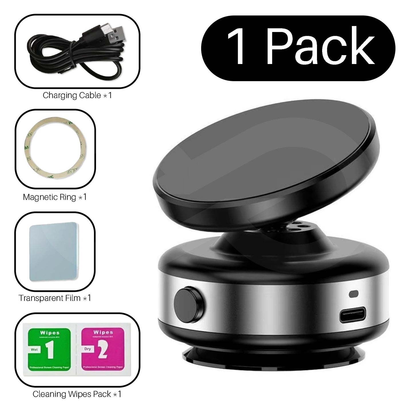 Magnetic suction cup phone holder with accessories on a white background