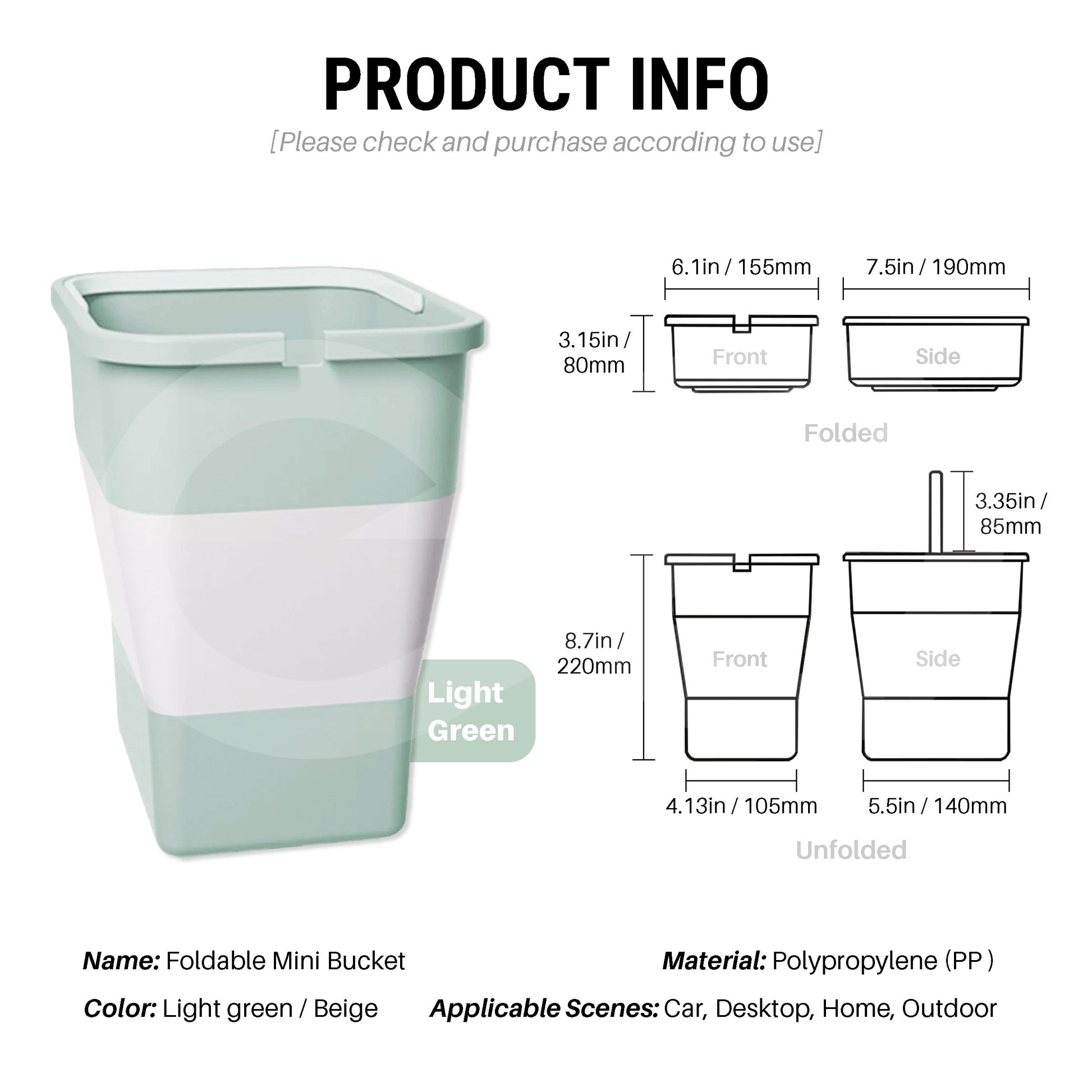 Foldable Bucket 5L(1.3 Gallon) with Handle & Trash Bags 08