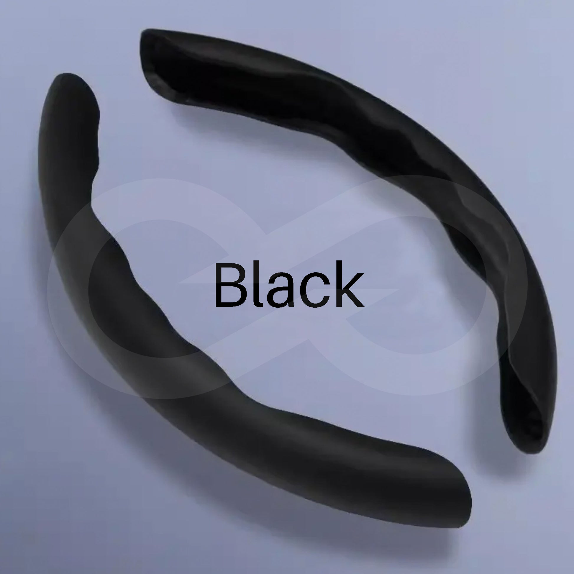 2 pieces black color liquid feel steering wheel cover on a light background