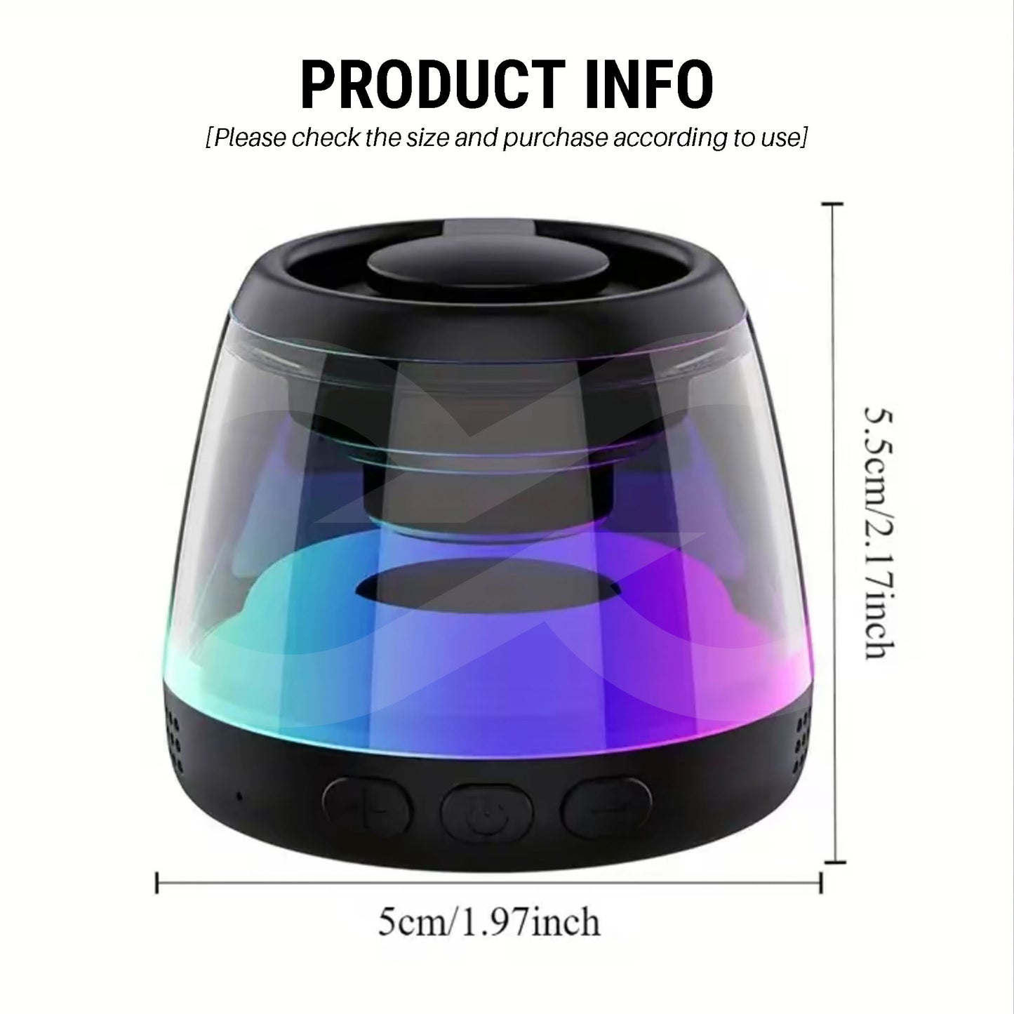 Black Mini Magnetic Bluetooth Speaker with measurements on a white background