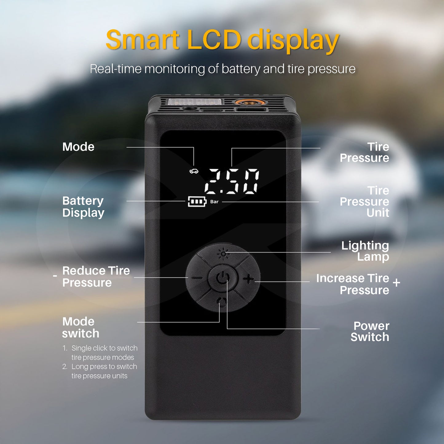Smart LCD display for monitoring battery and tire pressure