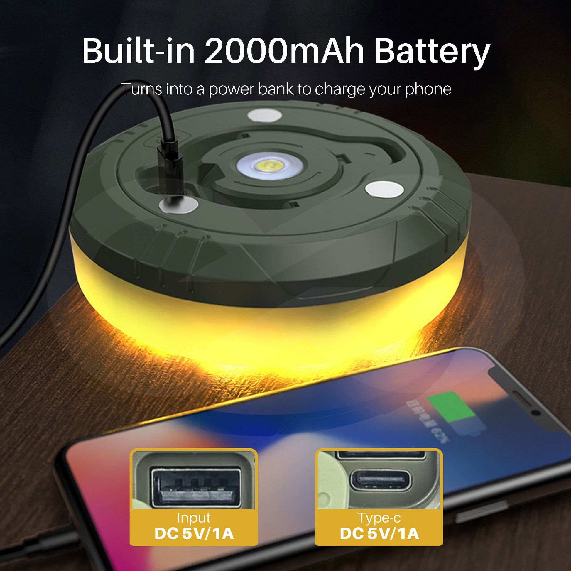 Retractable Rechargeable Camping String Lights 09 Built-in 2000mAh Battery
