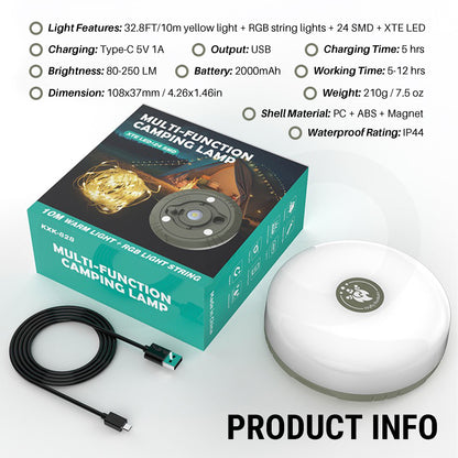 Retractable Rechargeable Camping String Lights 16 Product Information