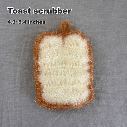 Toast scrubber shaped like a slice of bread on a gray background