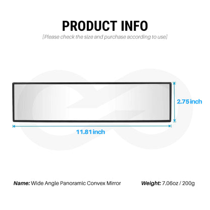 Measurement chart for a wide-angle panoramic convex mirror with dimensions and weight information.